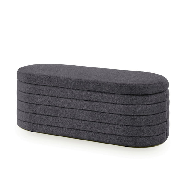 English Elm Modern Oval Teddy Fabric Storage Ottoman Bench with Hinged Lid for Bedroom Entryway Dark Gray W2186P440509