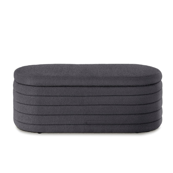 English Elm Modern Oval Teddy Fabric Storage Ottoman Bench with Hinged Lid for Bedroom Entryway Dark Gray W2186P440509
