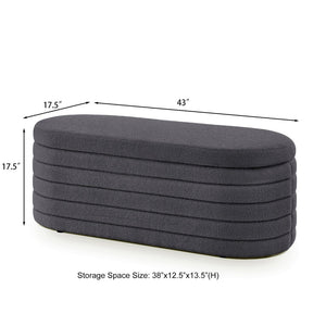 English Elm Modern Oval Teddy Fabric Storage Ottoman Bench with Hinged Lid for Bedroom Entryway Dark Gray W2186P440509