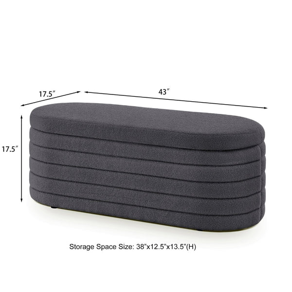 English Elm Modern Oval Teddy Fabric Storage Ottoman Bench with Hinged Lid for Bedroom Entryway Dark Gray W2186P440509