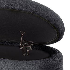 English Elm Modern Oval Teddy Fabric Storage Ottoman Bench with Hinged Lid for Bedroom Entryway Dark Gray W2186P440509
