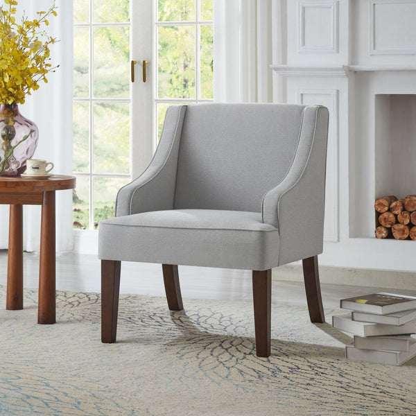 English Elm Mid Century Modern Wingback Armchair Linen Upholstery Splayed Wood Legs Lounge Seat Gray W2186P481731
