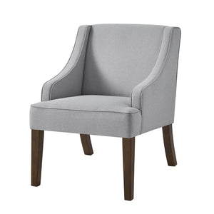 English Elm Mid Century Modern Wingback Armchair Linen Upholstery Splayed Wood Legs Lounge Seat Gray W2186P481731