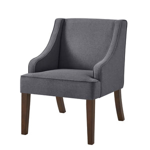 English Elm Mid Century Modern Wingback Armchair Linen Upholstery Splayed Wood Legs Lounge Seat Dark Gray W2186P481732