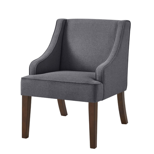 English Elm Mid Century Modern Wingback Armchair Linen Upholstery Splayed Wood Legs Lounge Seat Dark Gray W2186P481732