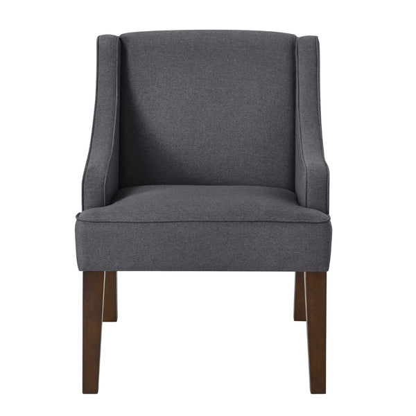 English Elm Mid Century Modern Wingback Armchair Linen Upholstery Splayed Wood Legs Lounge Seat Dark Gray W2186P481732