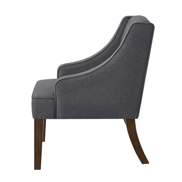 English Elm Mid Century Modern Wingback Armchair Linen Upholstery Splayed Wood Legs Lounge Seat Dark Gray W2186P481732