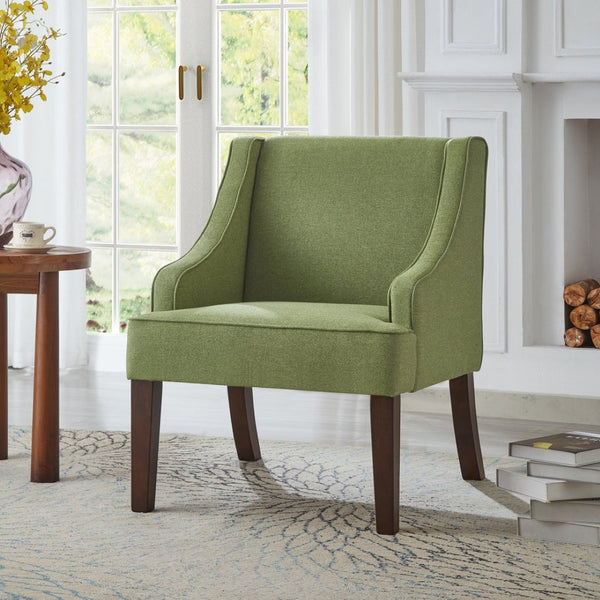 English Elm Mid Century Modern Wingback Armchair Linen Upholstery Splayed Wood Legs Lounge Seat Lime Green W2186P481733