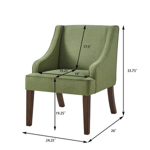 English Elm Mid Century Modern Wingback Armchair Linen Upholstery Splayed Wood Legs Lounge Seat Lime Green W2186P481733