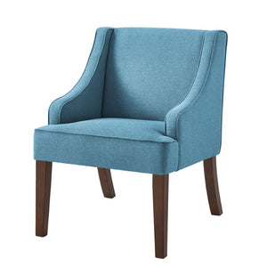 English Elm Mid Century Modern Wingback Armchair Linen Upholstery Splayed Wood Legs Lounge Seat Light Blue W2186P481734