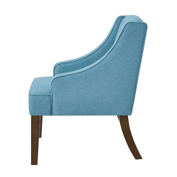 English Elm Mid Century Modern Wingback Armchair Linen Upholstery Splayed Wood Legs Lounge Seat Light Blue W2186P481734