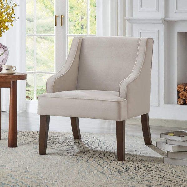 English Elm Mid Century Modern Velvet Wingback Armchair with Splayed Wood Legs for Living Room Taupe W2186P481735