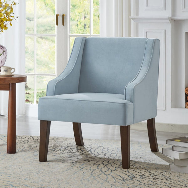 English Elm Mid Century Modern Velvet Wingback Armchair with Splayed Wood Legs for Living Room Seaglass W2186P481736