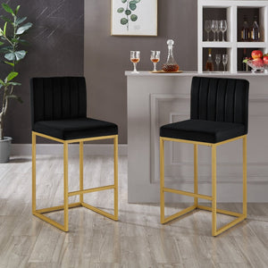 English Elm Modern Velvet Upholstered Counter Stools with Gold Iron Frame for Kitchen Island Set of 2 Black W2186P484162