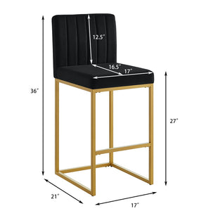 English Elm Modern Velvet Upholstered Counter Stools with Gold Iron Frame for Kitchen Island Set of 2 Black W2186P484162