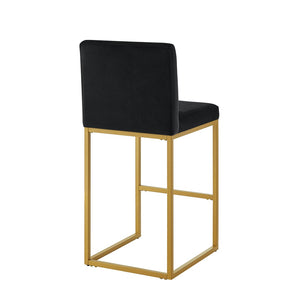 English Elm Modern Velvet Upholstered Counter Stools with Gold Iron Frame for Kitchen Island Set of 2 Black W2186P484162