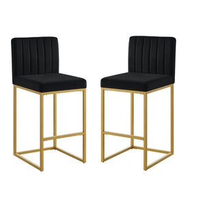 English Elm Modern Velvet Upholstered Counter Stools with Gold Iron Frame for Kitchen Island Set of 2 Black W2186P484162