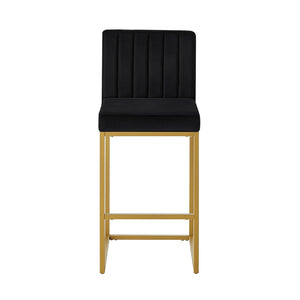 English Elm Modern Velvet Upholstered Counter Stools with Gold Iron Frame for Kitchen Island Set of 2 Black W2186P484162