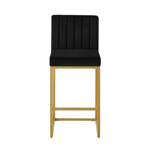 English Elm Modern Velvet Upholstered Counter Stools with Gold Iron Frame for Kitchen Island Set of 2 Black W2186P484162