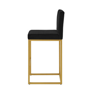 English Elm Modern Velvet Upholstered Counter Stools with Gold Iron Frame for Kitchen Island Set of 2 Black W2186P484162