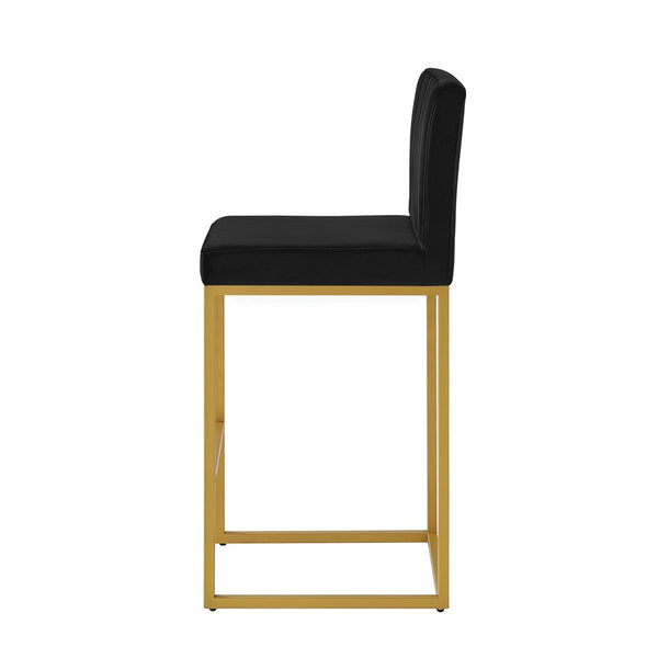 English Elm Modern Velvet Upholstered Counter Stools with Gold Iron Frame for Kitchen Island Set of 2 Black W2186P484162