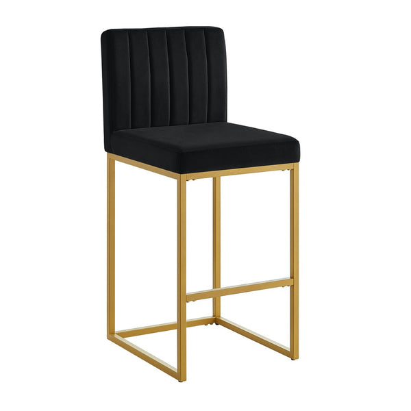 English Elm Modern Velvet Upholstered Counter Stools with Gold Iron Frame for Kitchen Island Set of 2 Black W2186P484162