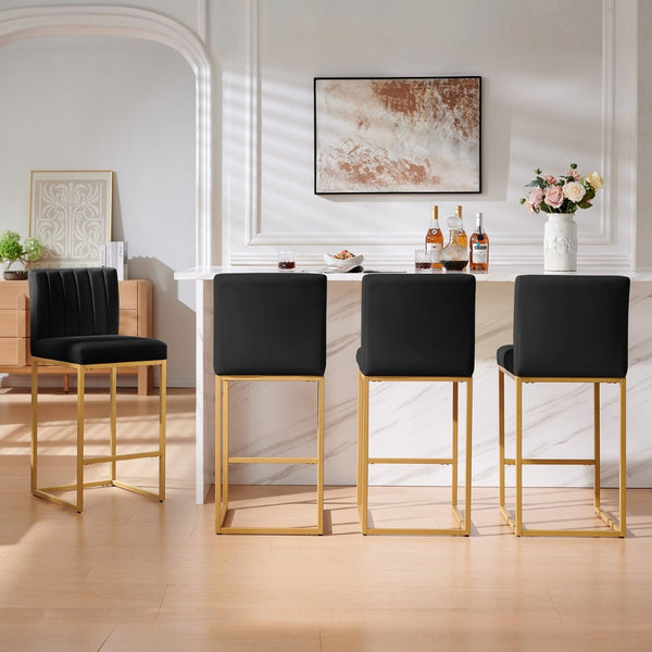 English Elm Modern Velvet Upholstered Counter Stools with Gold Iron Frame for Kitchen Island Set of 2 Black W2186P484162