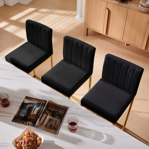 English Elm Modern Velvet Upholstered Counter Stools with Gold Iron Frame for Kitchen Island Set of 2 Black W2186P484162