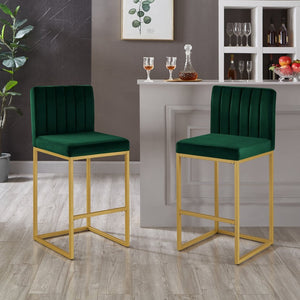 English Elm Modern Velvet Upholstered Counter Stools with Gold Iron Frame for Kitchen Island Set of 2 Jade W2186P484163