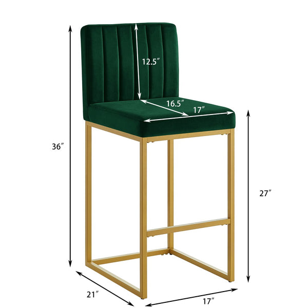 English Elm Modern Velvet Upholstered Counter Stools with Gold Iron Frame for Kitchen Island Set of 2 Jade W2186P484163