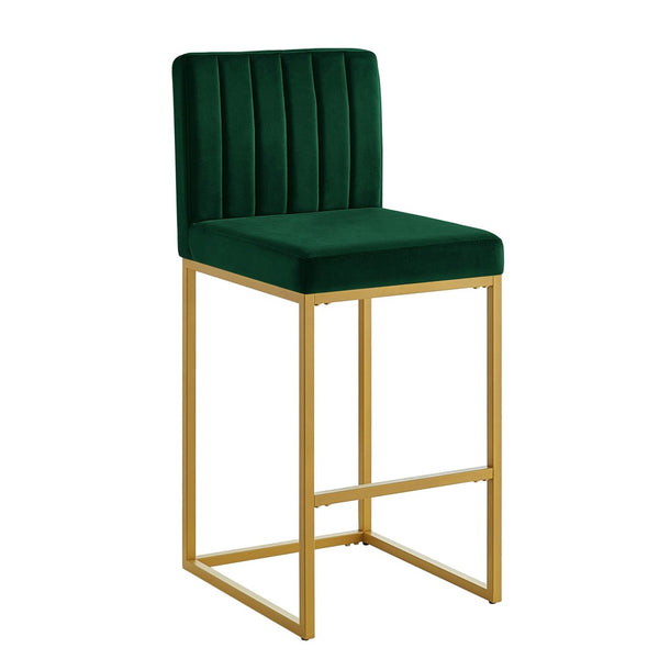 English Elm Modern Velvet Upholstered Counter Stools with Gold Iron Frame for Kitchen Island Set of 2 Jade W2186P484163