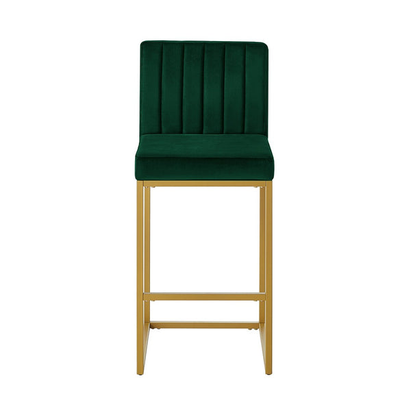 English Elm Modern Velvet Upholstered Counter Stools with Gold Iron Frame for Kitchen Island Set of 2 Jade W2186P484163