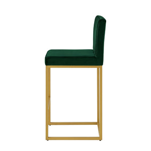 English Elm Modern Velvet Upholstered Counter Stools with Gold Iron Frame for Kitchen Island Set of 2 Jade W2186P484163