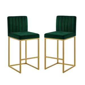 English Elm Modern Velvet Upholstered Counter Stools with Gold Iron Frame for Kitchen Island Set of 2 Jade W2186P484163