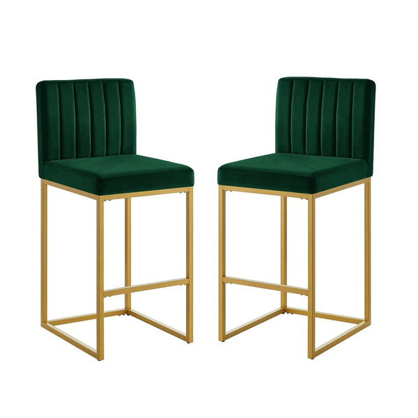 English Elm Modern Velvet Upholstered Counter Stools with Gold Iron Frame for Kitchen Island Set of 2 Jade W2186P484163