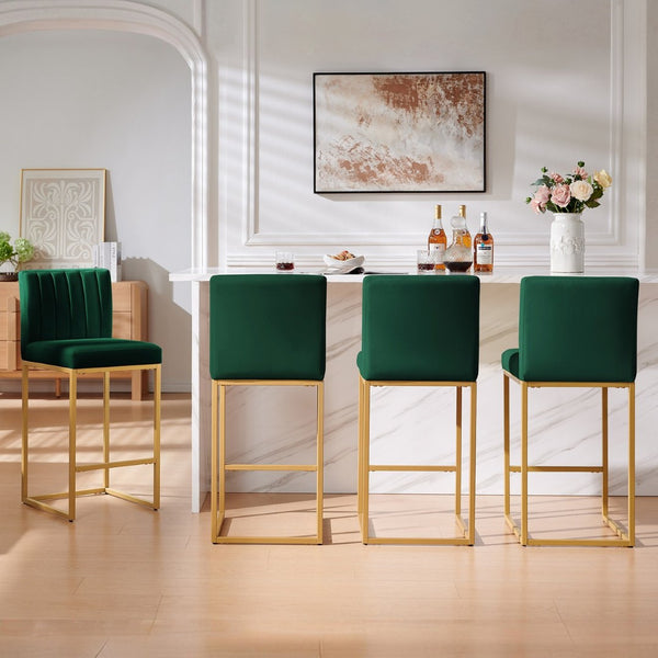English Elm Modern Velvet Upholstered Counter Stools with Gold Iron Frame for Kitchen Island Set of 2 Jade W2186P484163