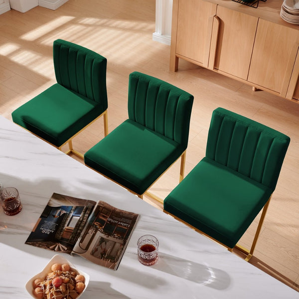 English Elm Modern Velvet Upholstered Counter Stools with Gold Iron Frame for Kitchen Island Set of 2 Jade W2186P484163