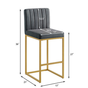 English Elm Modern Velvet Upholstered Counter Stools with Gold Iron Frame for Kitchen Island Set of 2 Gray W2186P484164