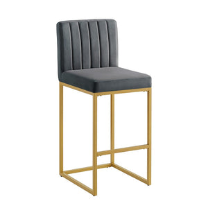 English Elm Modern Velvet Upholstered Counter Stools with Gold Iron Frame for Kitchen Island Set of 2 Gray W2186P484164