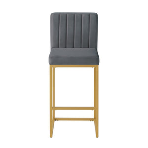 English Elm Modern Velvet Upholstered Counter Stools with Gold Iron Frame for Kitchen Island Set of 2 Gray W2186P484164