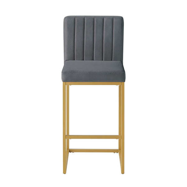 English Elm Modern Velvet Upholstered Counter Stools with Gold Iron Frame for Kitchen Island Set of 2 Gray W2186P484164