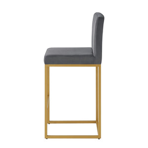 English Elm Modern Velvet Upholstered Counter Stools with Gold Iron Frame for Kitchen Island Set of 2 Gray W2186P484164