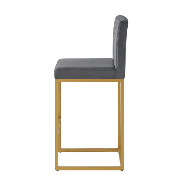 English Elm Modern Velvet Upholstered Counter Stools with Gold Iron Frame for Kitchen Island Set of 2 Gray W2186P484164