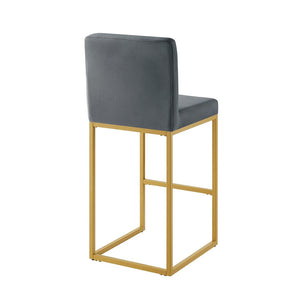 English Elm Modern Velvet Upholstered Counter Stools with Gold Iron Frame for Kitchen Island Set of 2 Gray W2186P484164