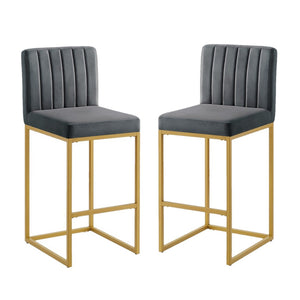 English Elm Modern Velvet Upholstered Counter Stools with Gold Iron Frame for Kitchen Island Set of 2 Gray W2186P484164