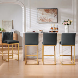 English Elm Modern Velvet Upholstered Counter Stools with Gold Iron Frame for Kitchen Island Set of 2 Gray W2186P484164