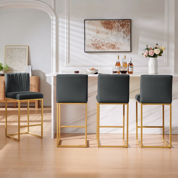 English Elm Modern Velvet Upholstered Counter Stools with Gold Iron Frame for Kitchen Island Set of 2 Gray W2186P484164