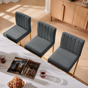 English Elm Modern Velvet Upholstered Counter Stools with Gold Iron Frame for Kitchen Island Set of 2 Gray W2186P484164