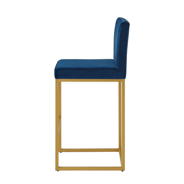 English Elm Modern Velvet Upholstered Counter Stools with Gold Iron Frame for Kitchen Island Set of 2 Navy W2186P484165