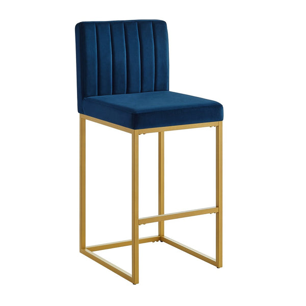 English Elm Modern Velvet Upholstered Counter Stools with Gold Iron Frame for Kitchen Island Set of 2 Navy W2186P484165